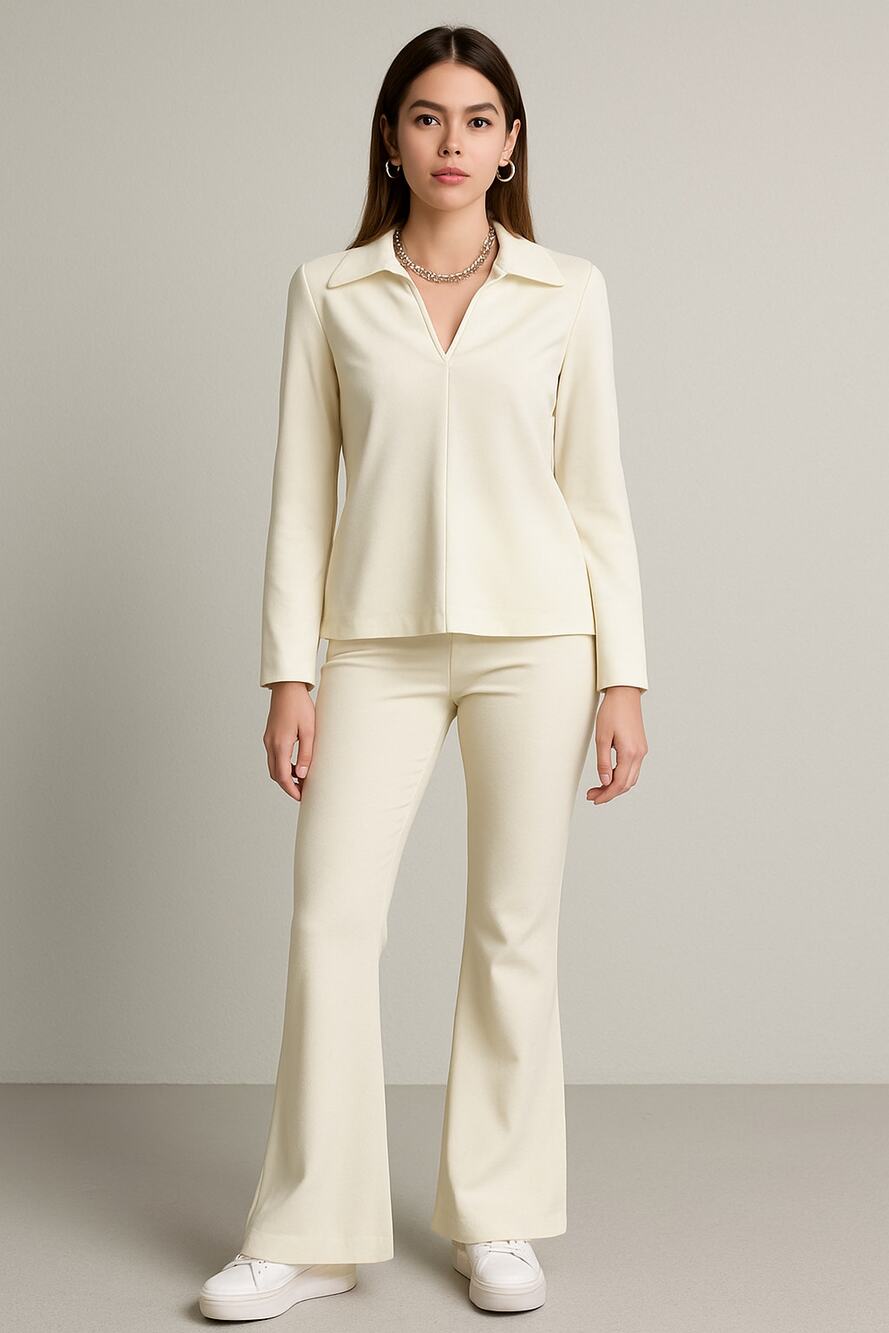 Vintage Manning Silver Cream Pantsuit Set | 70s Disco Blouse & Pants | Y2K Vibes